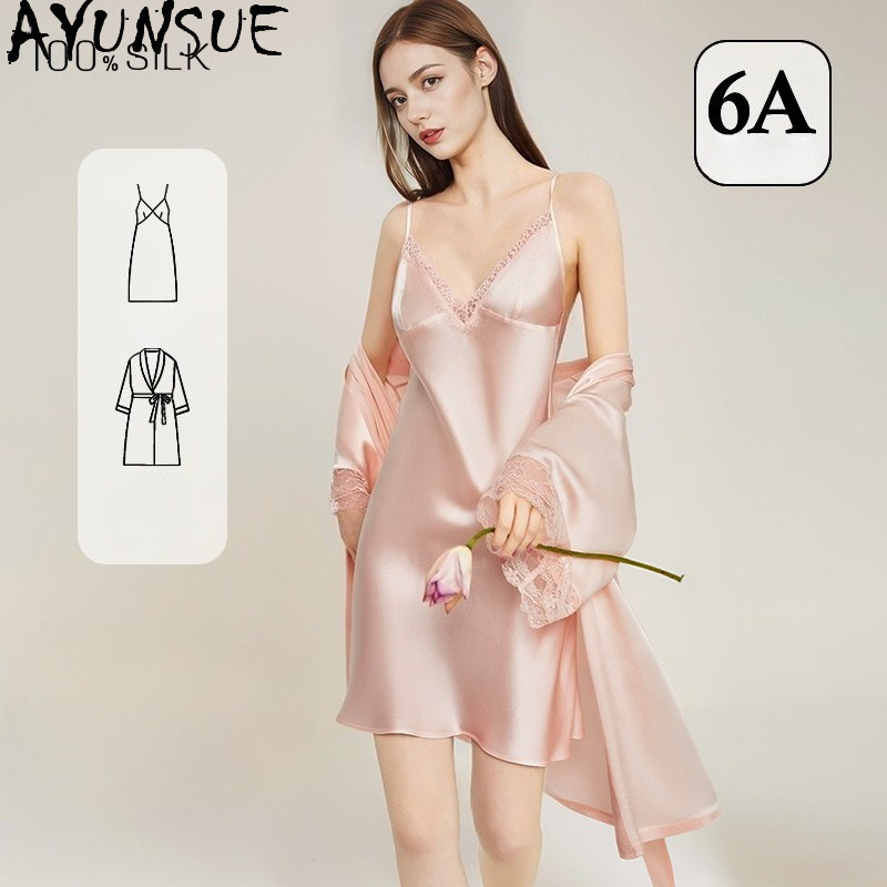 Robe Silk Women - AYUNSUE 100% Jedwabna Szlafrok i Szlafrok-Piżama